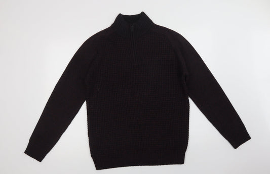 Burton Mens Purple Collared  Acrylic Henley Jumper Size M