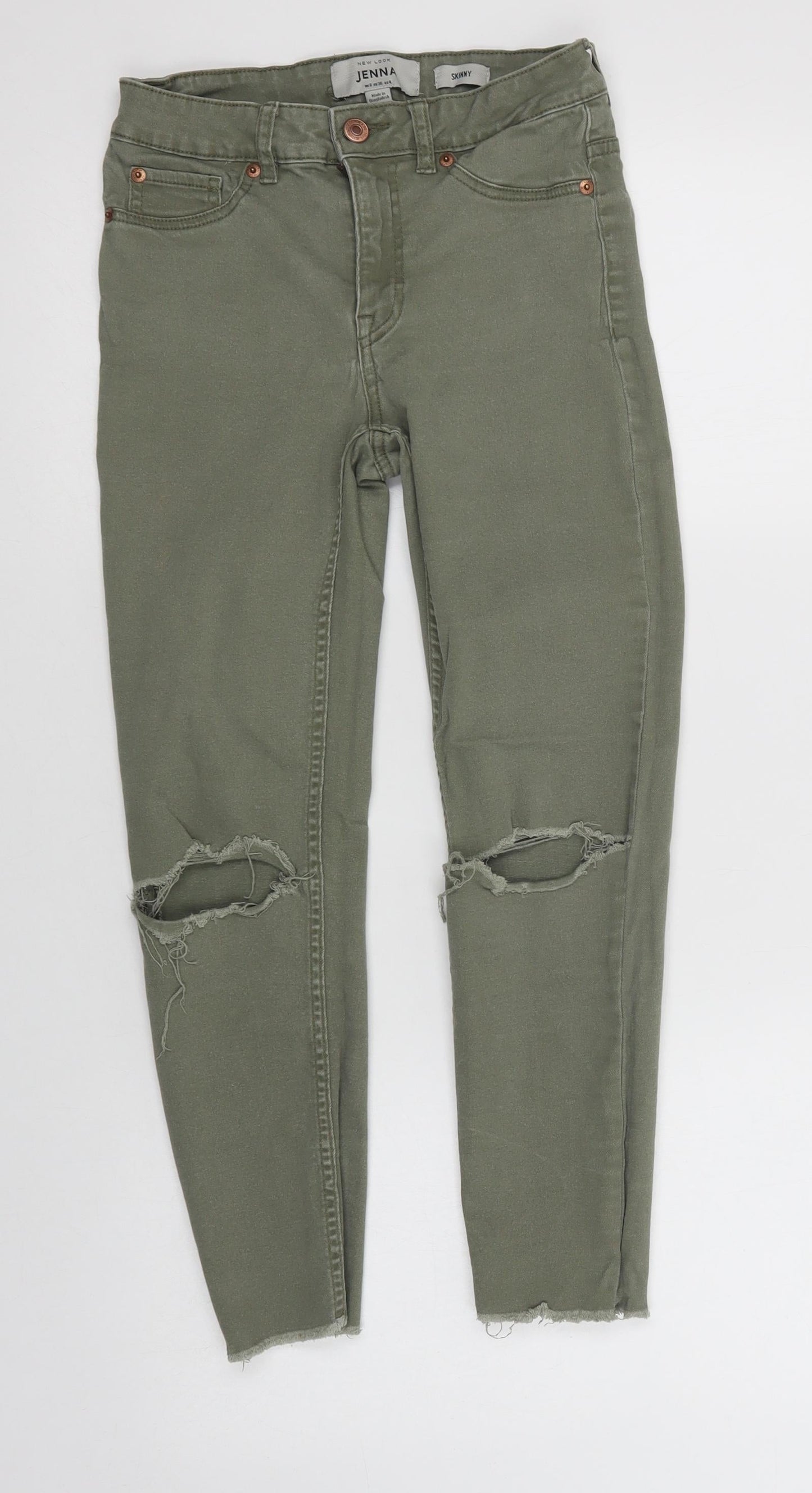 New Look Womens Green  Cotton Cropped Jeans Size 8 L25 in Regular Button