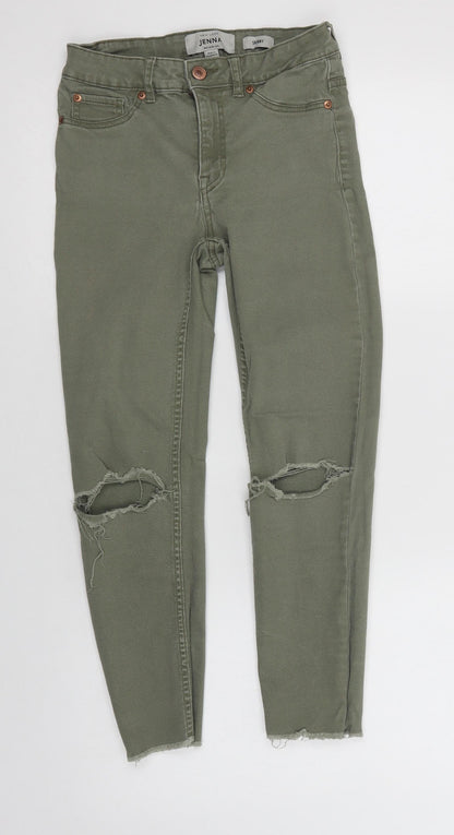 New Look Womens Green  Cotton Cropped Jeans Size 8 L25 in Regular Button