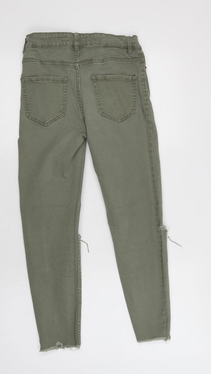 New Look Womens Green  Cotton Cropped Jeans Size 8 L25 in Regular Button