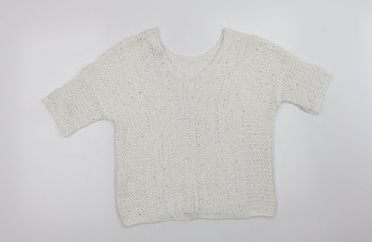 NEXT Womens White V-Neck  Acrylic Pullover Jumper Size M