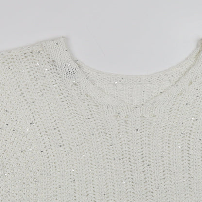 NEXT Womens White V-Neck  Acrylic Pullover Jumper Size M