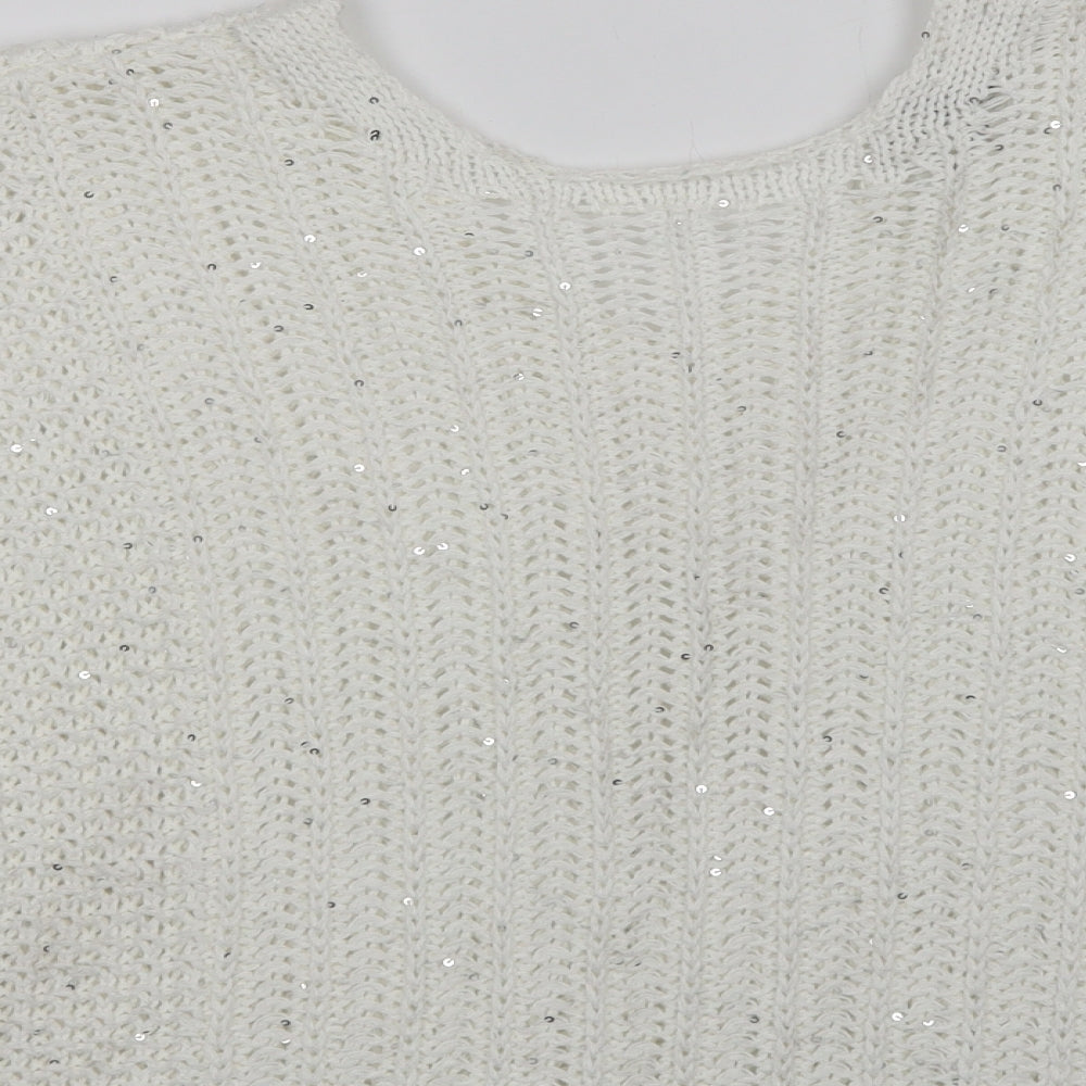 NEXT Womens White V-Neck  Acrylic Pullover Jumper Size M