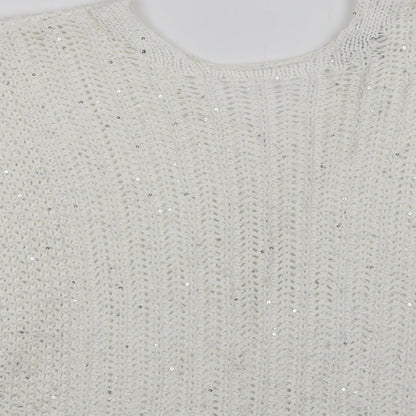 NEXT Womens White V-Neck  Acrylic Pullover Jumper Size M