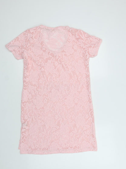 You & Me Womens Pink Floral Polyester T-Shirt Dress  Size S  V-Neck