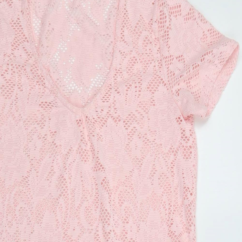 You & Me Womens Pink Floral Polyester T-Shirt Dress  Size S  V-Neck