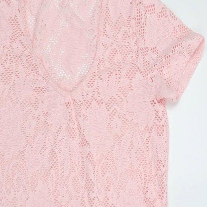 You & Me Womens Pink Floral Polyester T-Shirt Dress  Size S  V-Neck