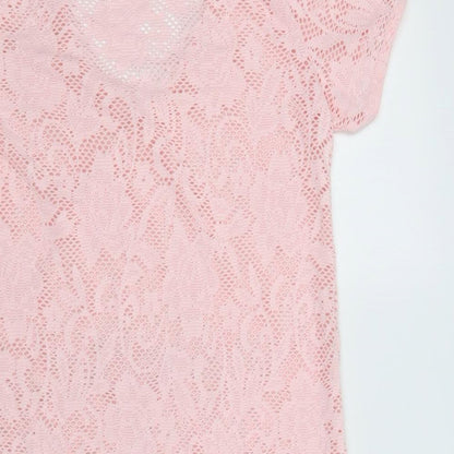 You & Me Womens Pink Floral Polyester T-Shirt Dress  Size S  V-Neck