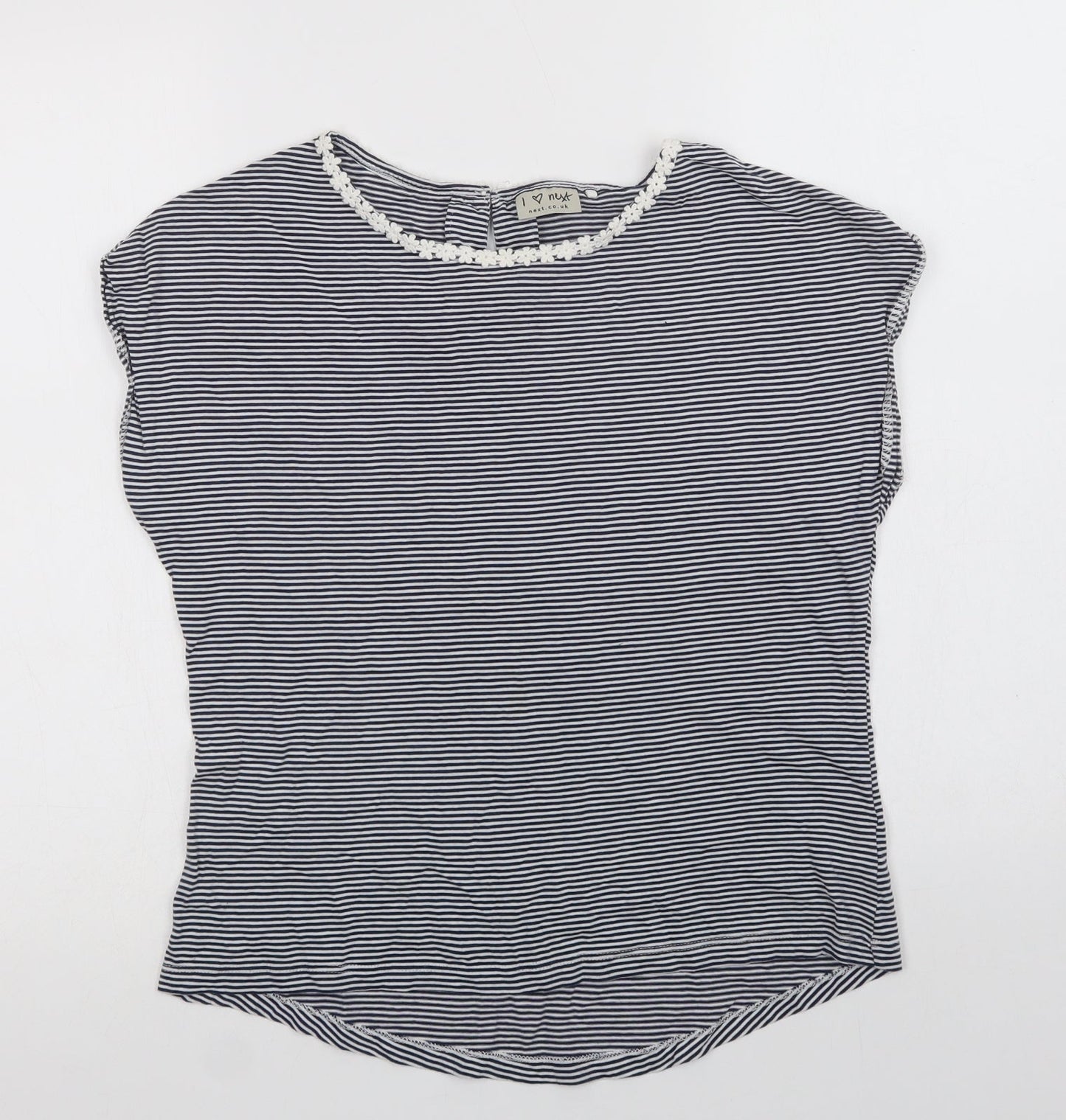 NEXT Girls Blue Striped Cotton Basic T-Shirt Size 12 Years Crew Neck