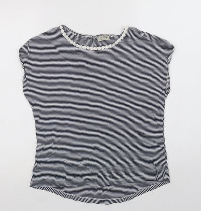 NEXT Girls Blue Striped Cotton Basic T-Shirt Size 12 Years Crew Neck