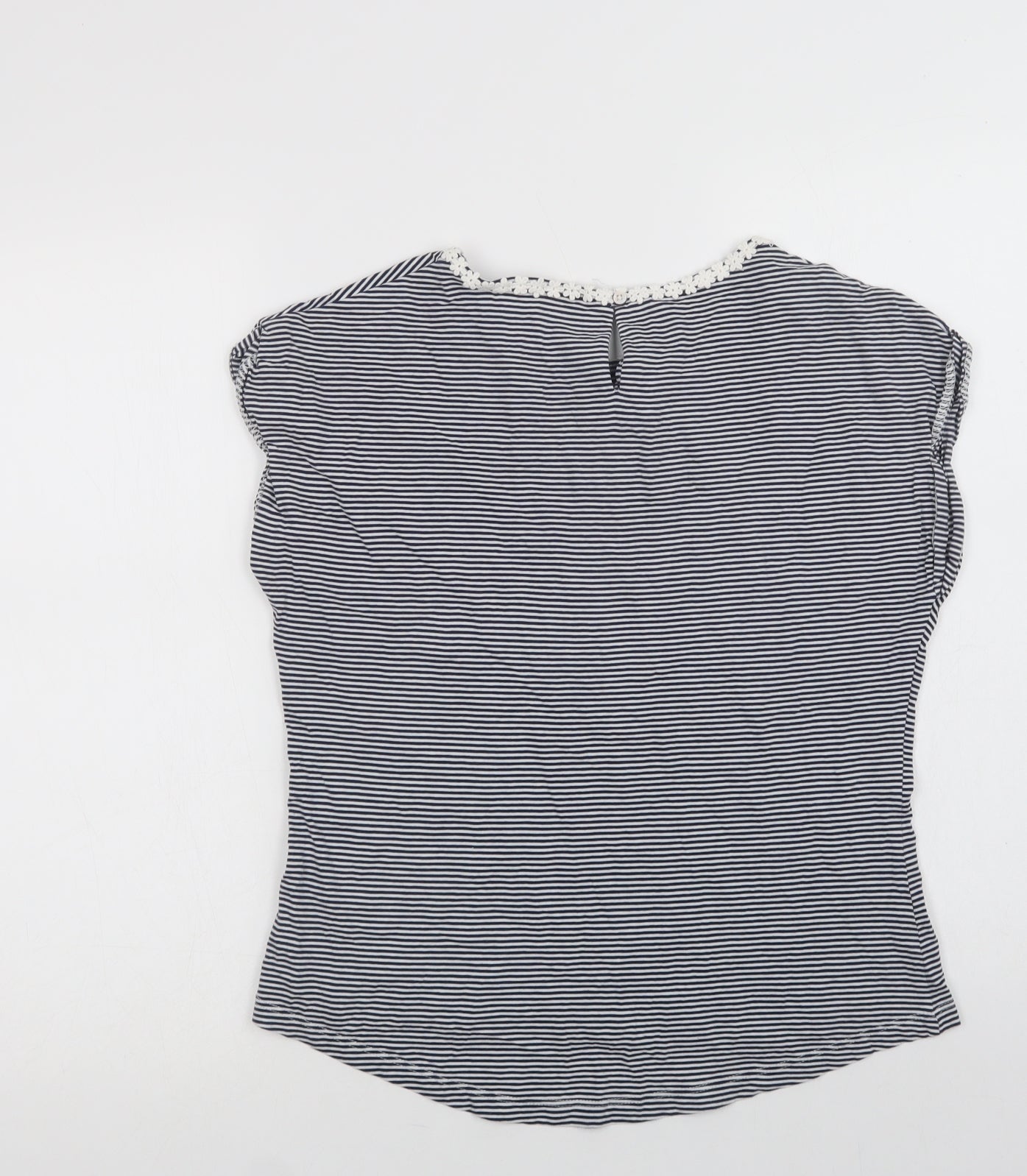 NEXT Girls Blue Striped Cotton Basic T-Shirt Size 12 Years Crew Neck