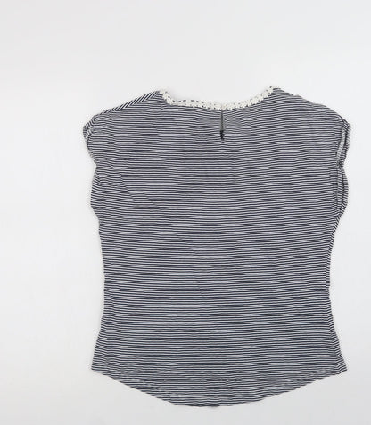 NEXT Girls Blue Striped Cotton Basic T-Shirt Size 12 Years Crew Neck