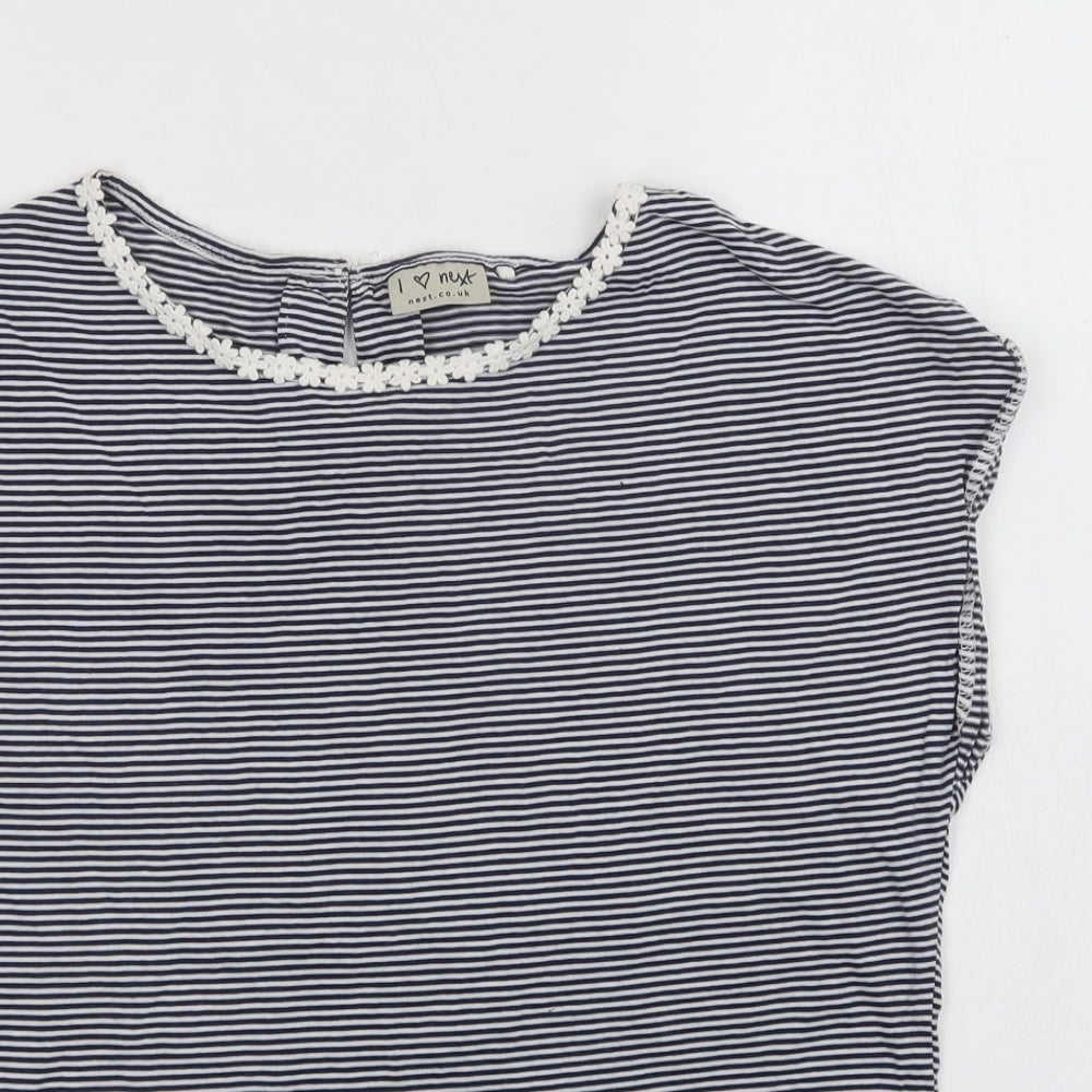 NEXT Girls Blue Striped Cotton Basic T-Shirt Size 12 Years Crew Neck