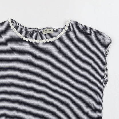 NEXT Girls Blue Striped Cotton Basic T-Shirt Size 12 Years Crew Neck