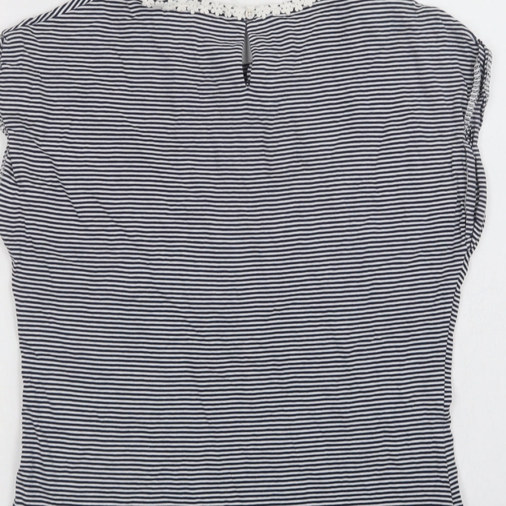 NEXT Girls Blue Striped Cotton Basic T-Shirt Size 12 Years Crew Neck