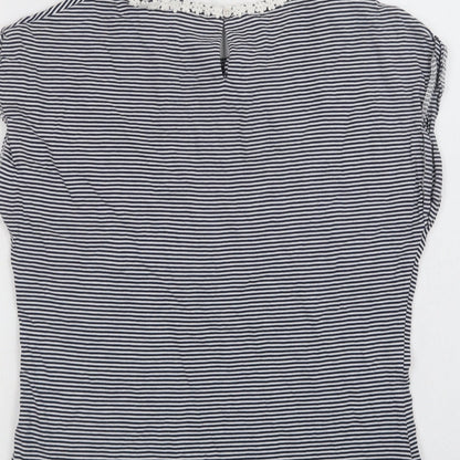 NEXT Girls Blue Striped Cotton Basic T-Shirt Size 12 Years Crew Neck