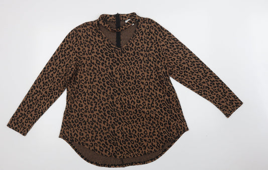 Gerard Womens Brown V-Neck Animal Print Polyester Pullover Jumper Size 14