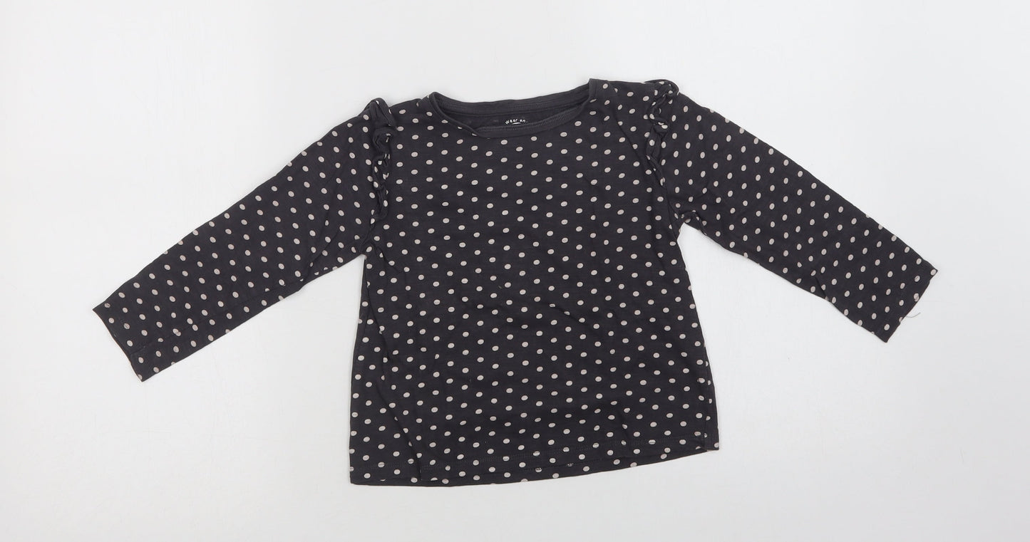 F&F Girls Grey Polka Dot Cotton Basic Blouse Size 5-6 Years Crew Neck