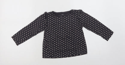 F&F Girls Grey Polka Dot Cotton Basic Blouse Size 5-6 Years Crew Neck