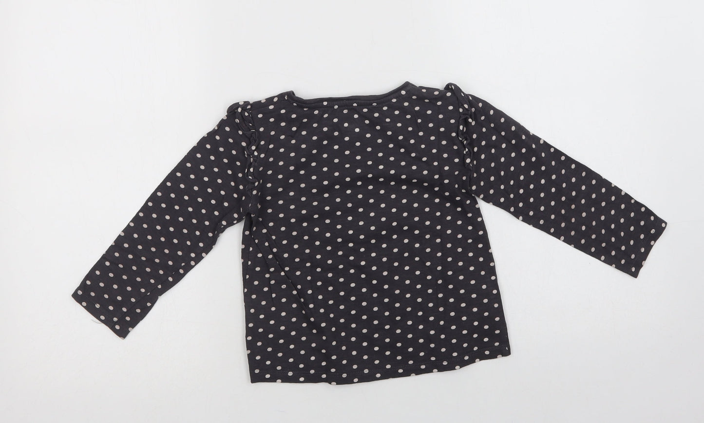 F&F Girls Grey Polka Dot Cotton Basic Blouse Size 5-6 Years Crew Neck
