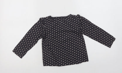 F&F Girls Grey Polka Dot Cotton Basic Blouse Size 5-6 Years Crew Neck
