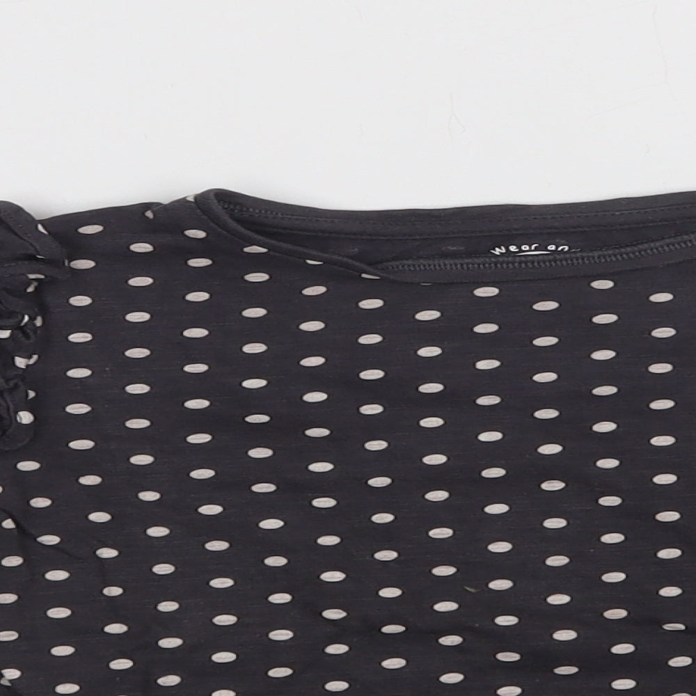 F&F Girls Grey Polka Dot Cotton Basic Blouse Size 5-6 Years Crew Neck
