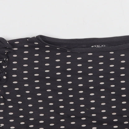 F&F Girls Grey Polka Dot Cotton Basic Blouse Size 5-6 Years Crew Neck