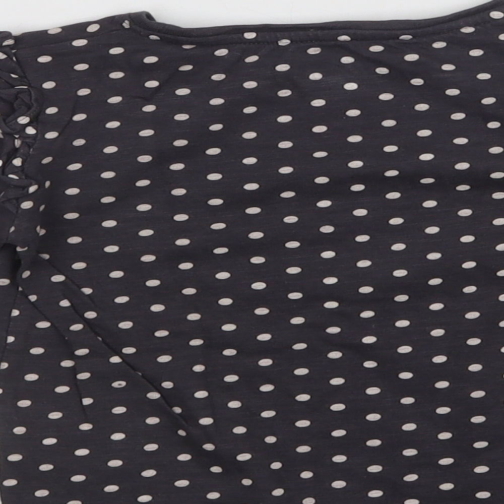 F&F Girls Grey Polka Dot Cotton Basic Blouse Size 5-6 Years Crew Neck