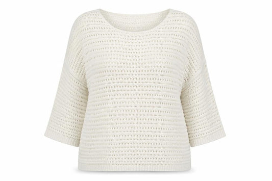 Front view of M&Co women’s ivory crew neck acrylic jumper, size UK 16