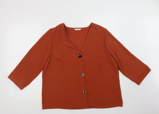 Papaya Womens Brown  Polyester Basic Blouse Size 16 V-Neck