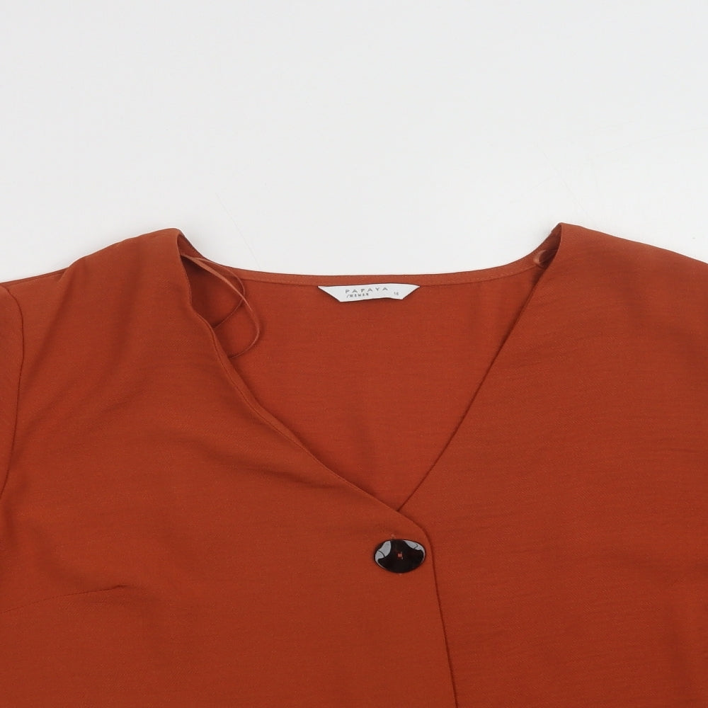 Papaya Womens Brown  Polyester Basic Blouse Size 16 V-Neck
