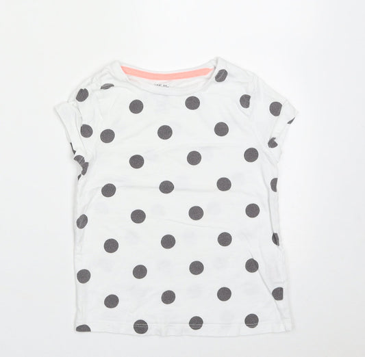 F&F Girls White Polka Dot Cotton Basic T-Shirt Size 4-5 Years Crew Neck Pullover