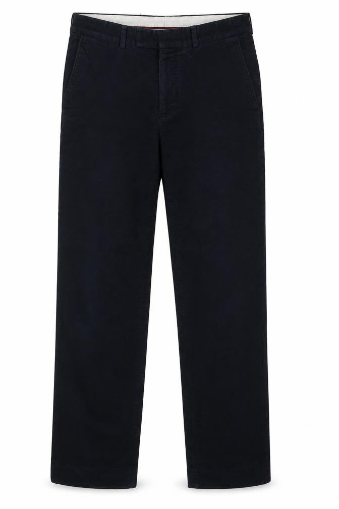 Front view of emmertex men’s blue cotton trousers, size 34, 30-inch leg regular button