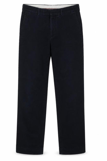 Front view of emmertex men’s blue cotton trousers, size 34, 30-inch leg regular button