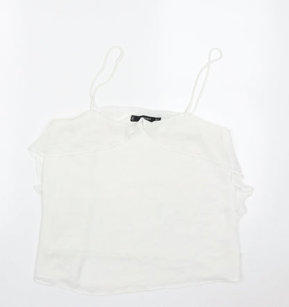 Mango Womens White  Polyester Basic Tank Size M V-Neck