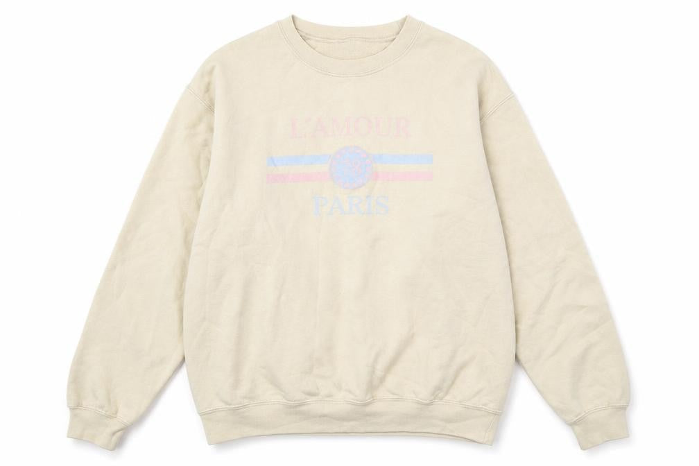 Front view of PRETTYLITTLETHING women’s beige round neck cotton jumper, size S, - l`amour paris