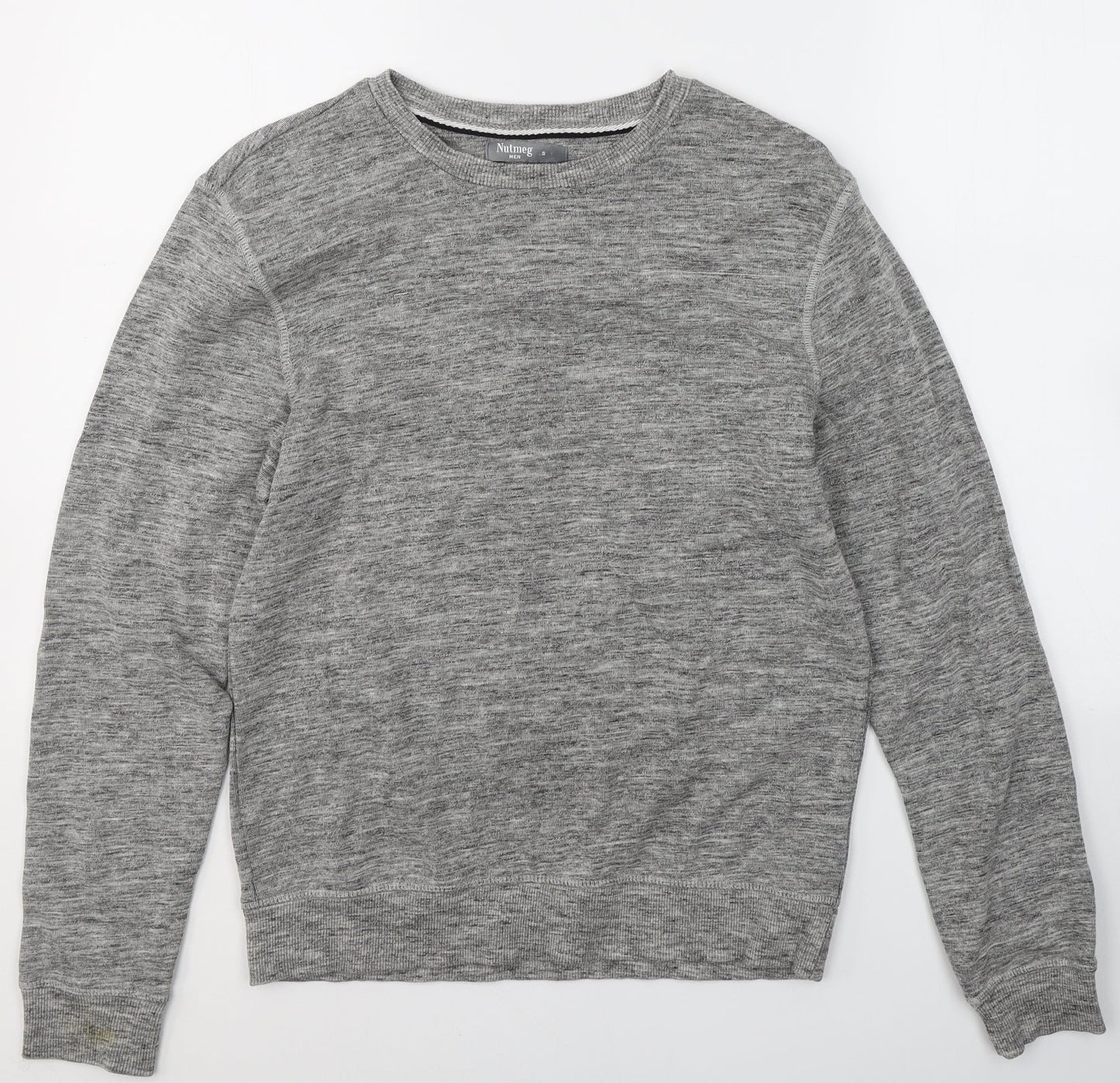 Nutmeg Mens Grey Round Neck  Cotton Pullover Jumper Size S