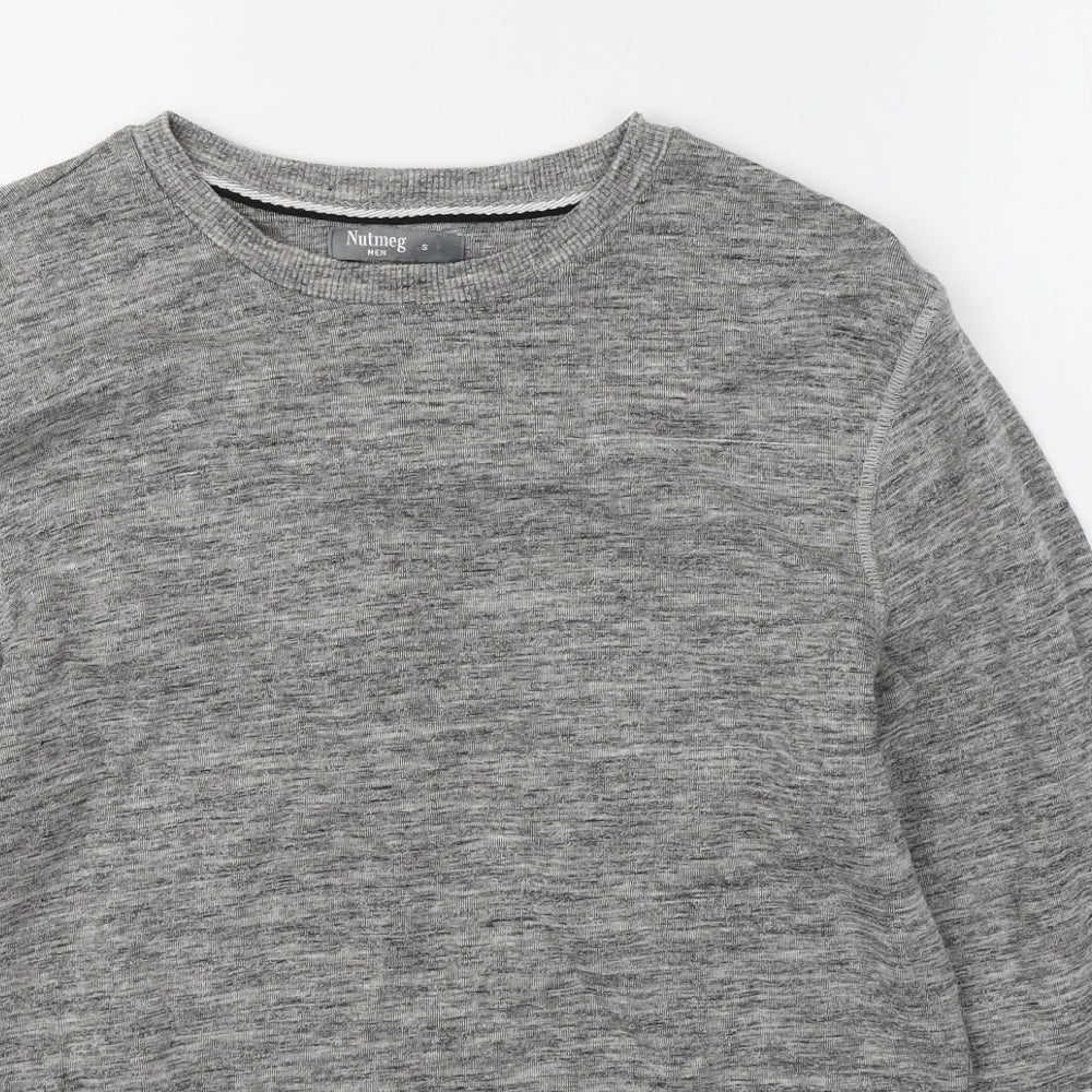 Nutmeg Mens Grey Round Neck  Cotton Pullover Jumper Size S