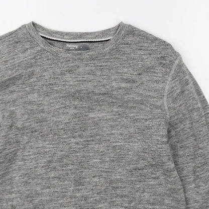 Nutmeg Mens Grey Round Neck  Cotton Pullover Jumper Size S