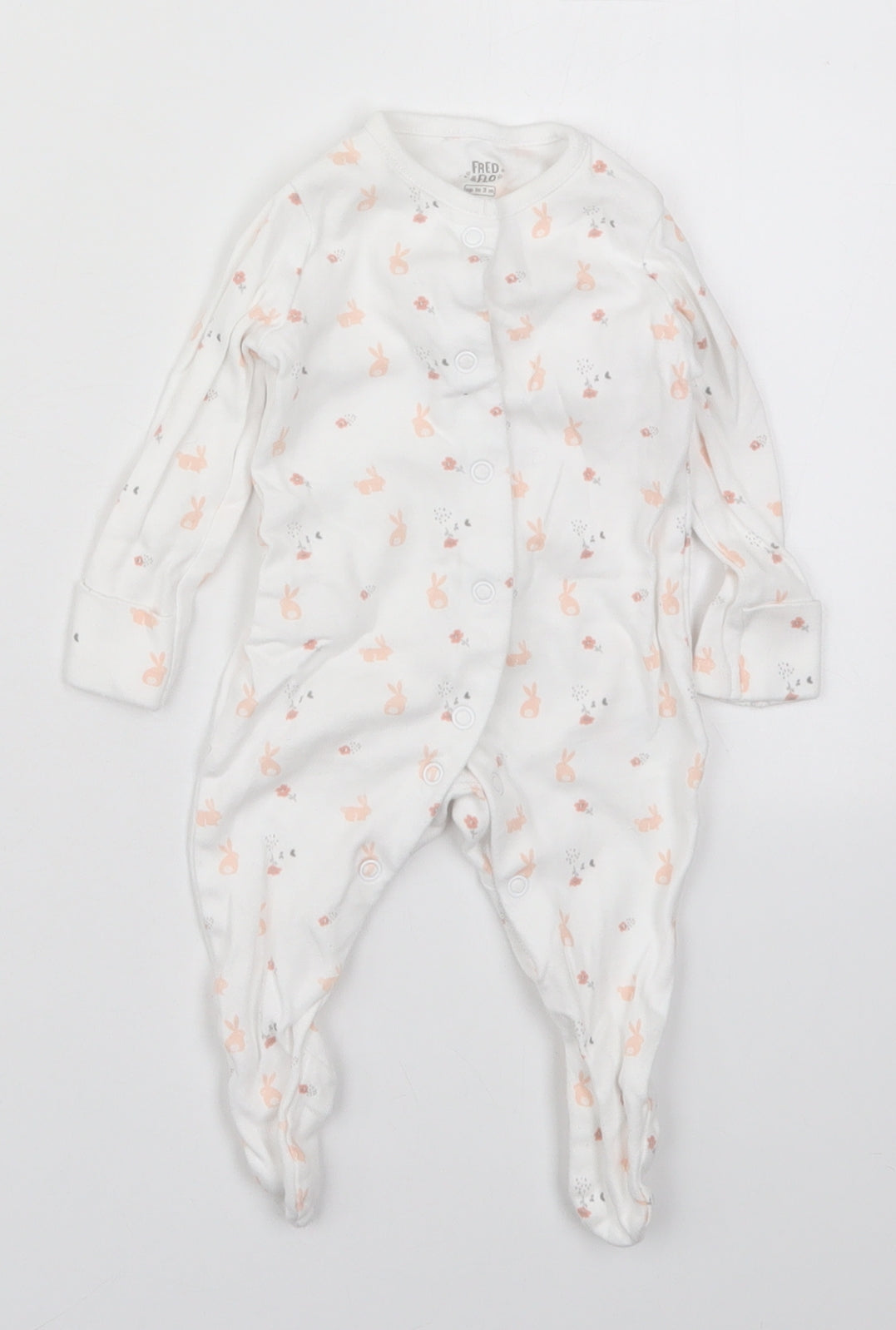 F&F Girls White Solid Cotton Cami One Piece Size 0-3 Months  Button - Rabbits