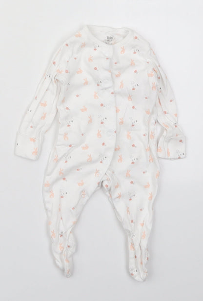 F&F Girls White Solid Cotton Cami One Piece Size 0-3 Months  Button - Rabbits