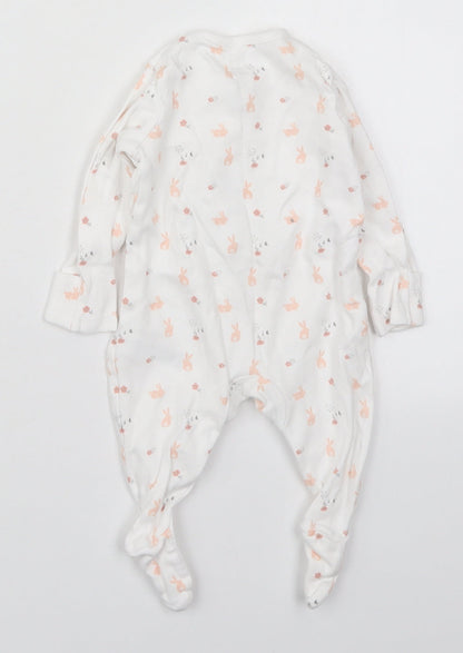 F&F Girls White Solid Cotton Cami One Piece Size 0-3 Months  Button - Rabbits