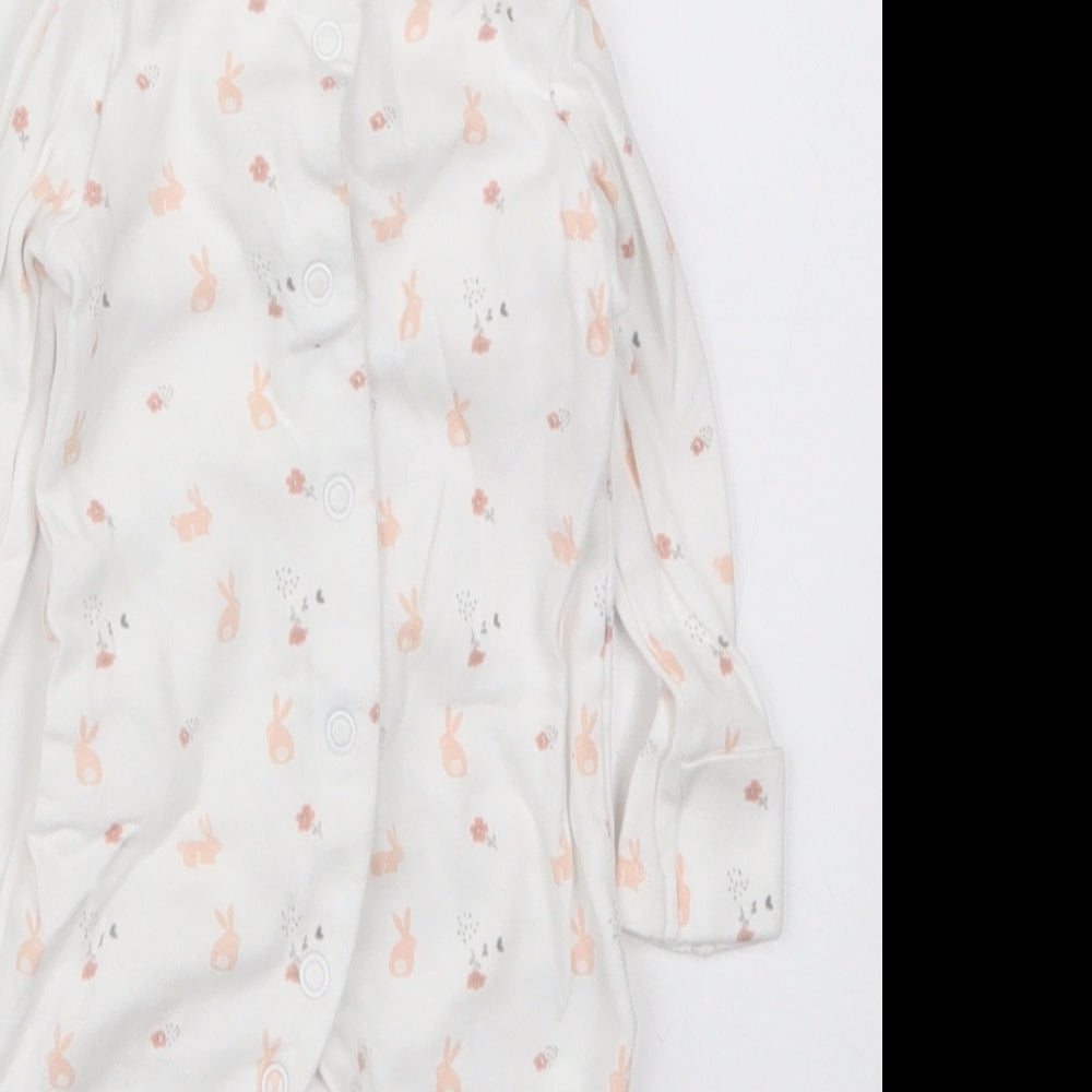 F&F Girls White Solid Cotton Cami One Piece Size 0-3 Months  Button - Rabbits