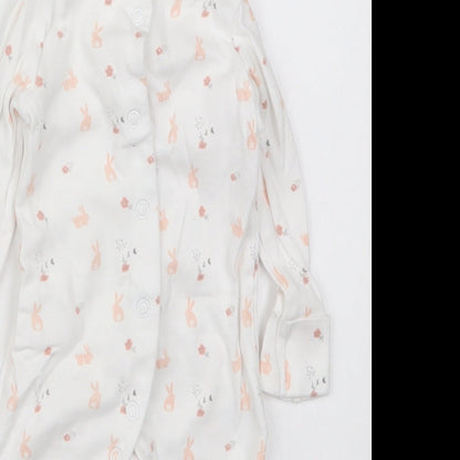 F&F Girls White Solid Cotton Cami One Piece Size 0-3 Months  Button - Rabbits