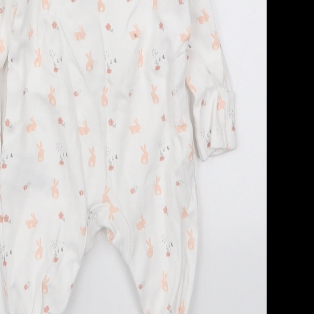 F&F Girls White Solid Cotton Cami One Piece Size 0-3 Months  Button - Rabbits