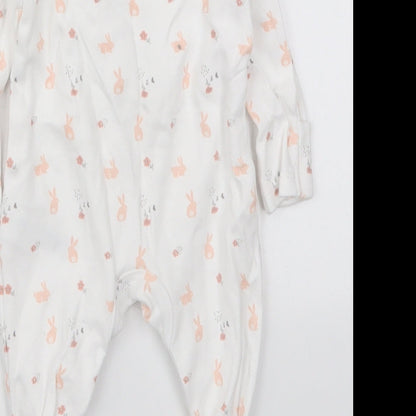 F&F Girls White Solid Cotton Cami One Piece Size 0-3 Months  Button - Rabbits