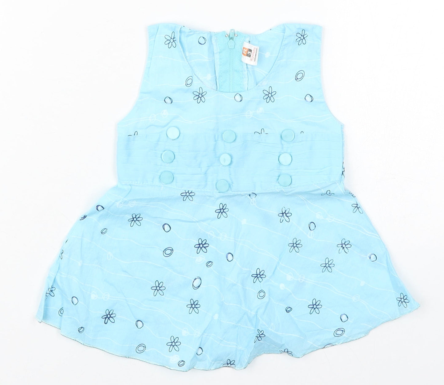 Riyamoni Girls Blue Geometric Cotton Basic Tank Size 3 Years Round Neck Zip - Flowers