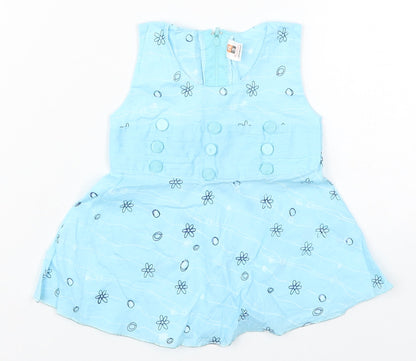 Riyamoni Girls Blue Geometric Cotton Basic Tank Size 3 Years Round Neck Zip - Flowers