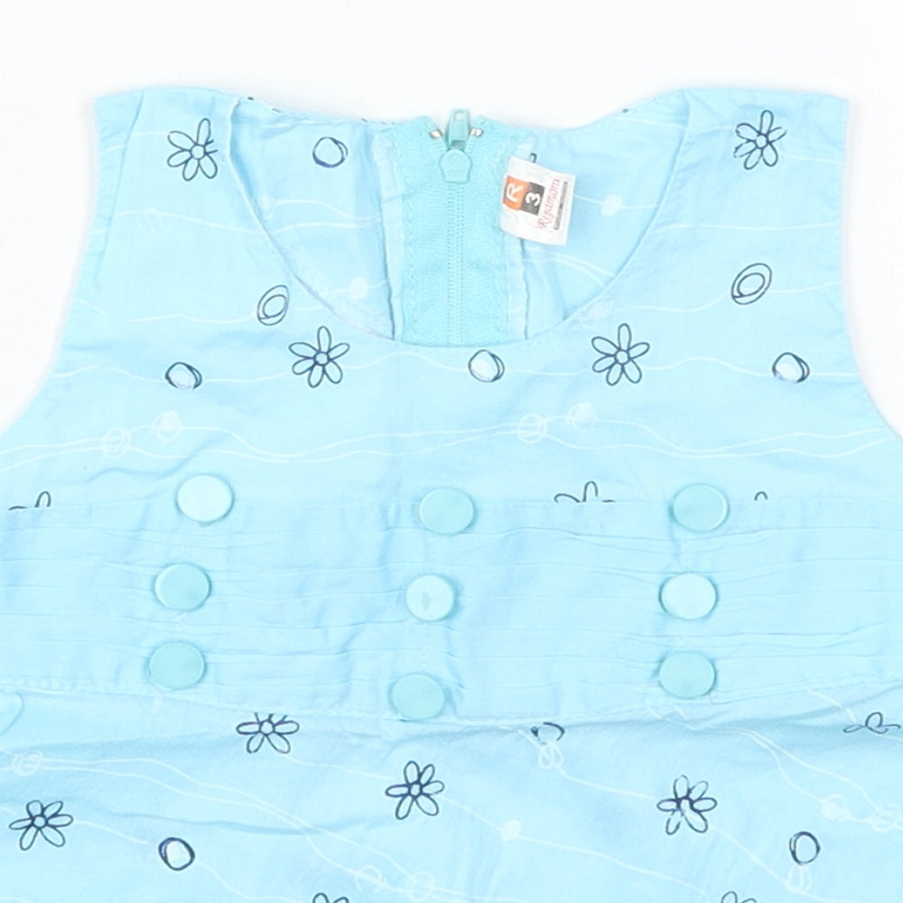 Riyamoni Girls Blue Geometric Cotton Basic Tank Size 3 Years Round Neck Zip - Flowers