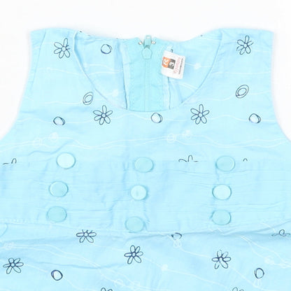 Riyamoni Girls Blue Geometric Cotton Basic Tank Size 3 Years Round Neck Zip - Flowers